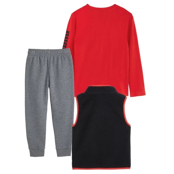 NWT PUMA Boys 3-Piece Outfit Set Long Sleeve Shirt Vest Fleece Jogger Size 5 - Picture 2 of 6